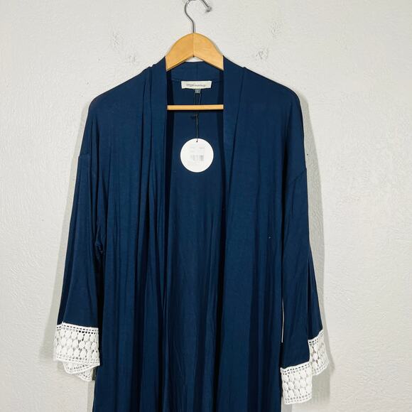 NEW! Angel Maternity Mod Lace Trim CArdigan Open Front Navy White - L - Picture 3 of 5